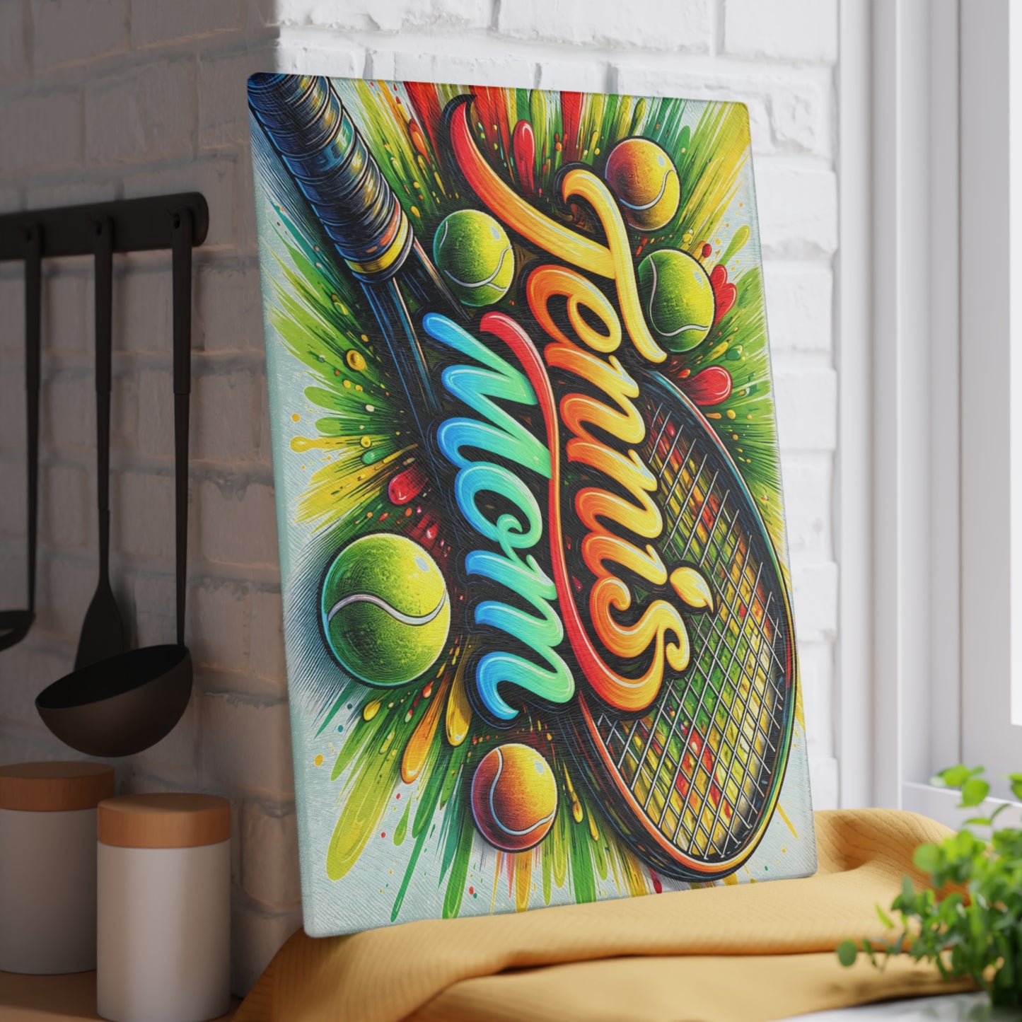 Tennis Mom Cutting Board – Colorful Splash for Your Kitchen