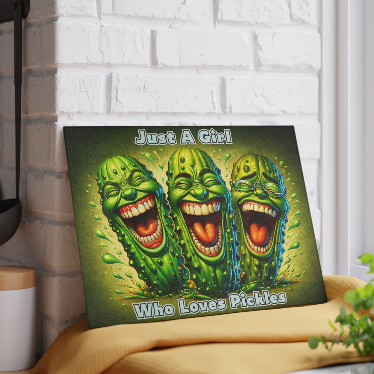 Just a Girl Who Loves Pickles Glass Cutting Board – Funny Pickle Kitchen Decor