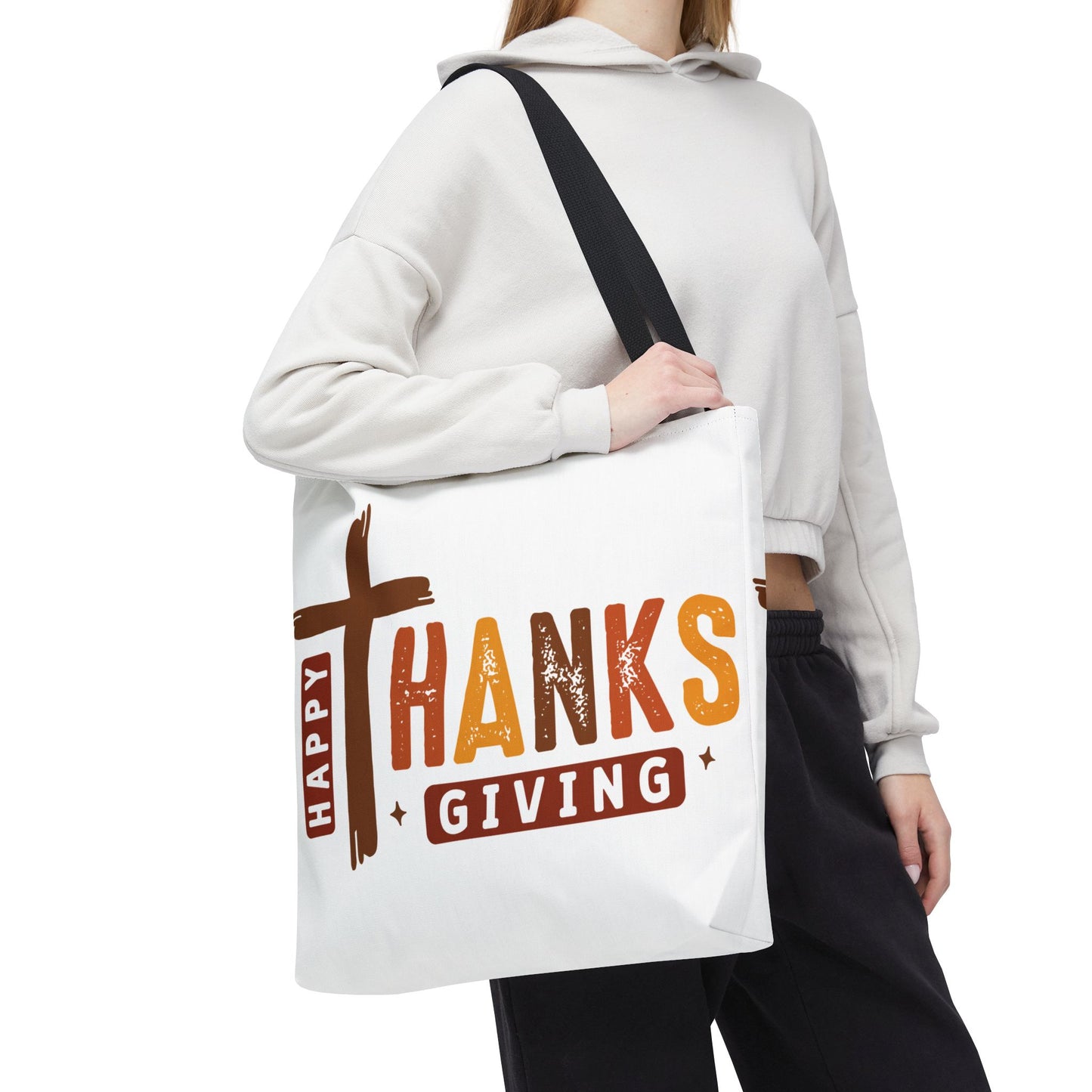 ✝️ Happy Thanksgiving Cross Tote – Faith & Gratitude in Fall Colors 🍂