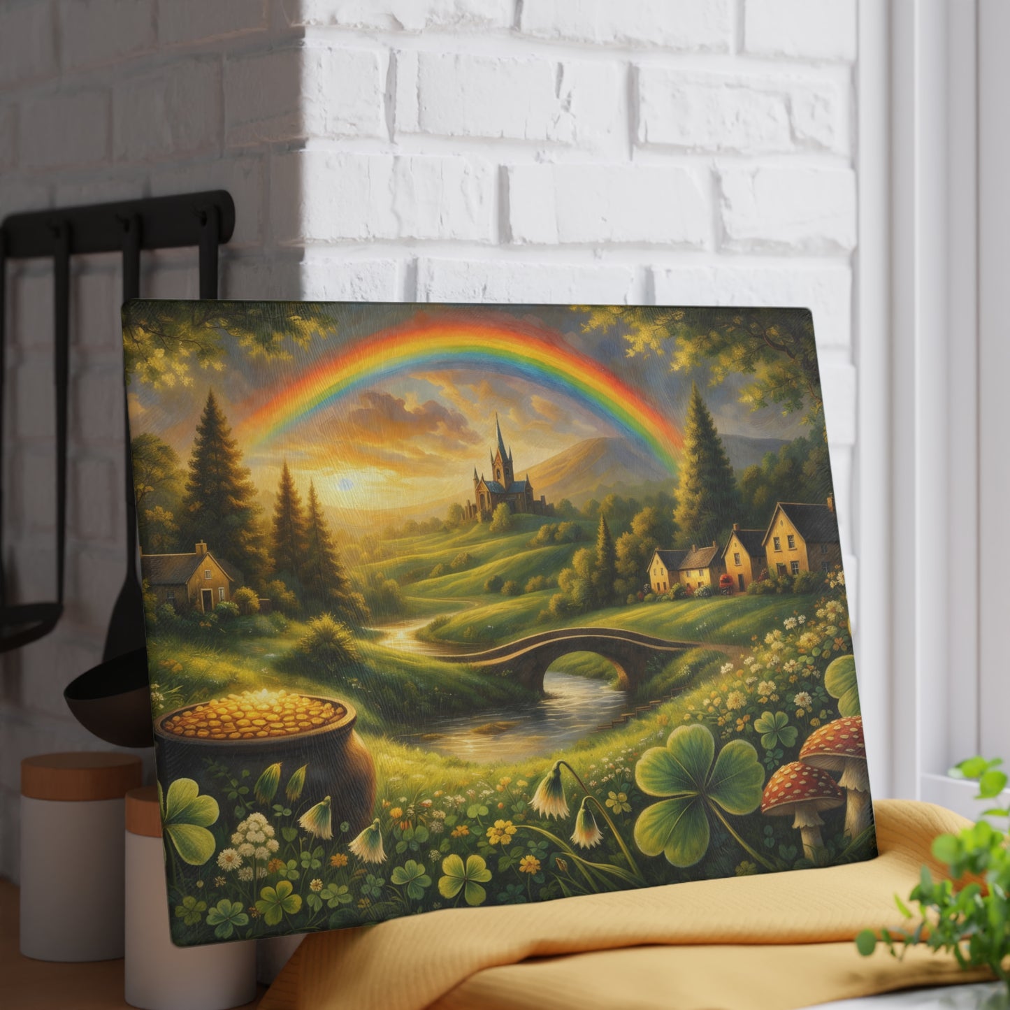 Emerald Valley Rainbow Glass Cutting Board – St. Patrick’s Day Kitchen Décor