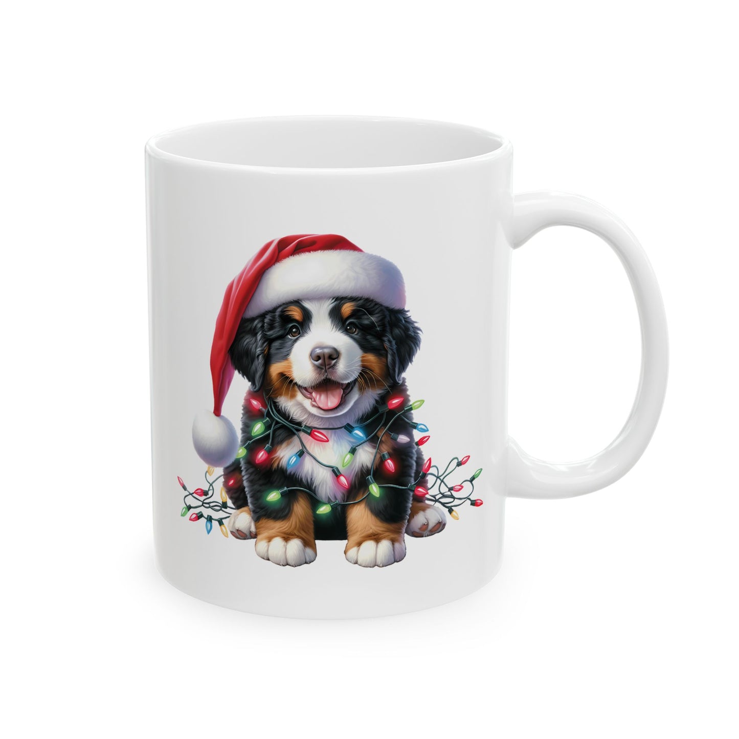 🎄 Bernese Mountain Dog Christmas Lights Mug – Cozy Charm for the Holidays 🐶