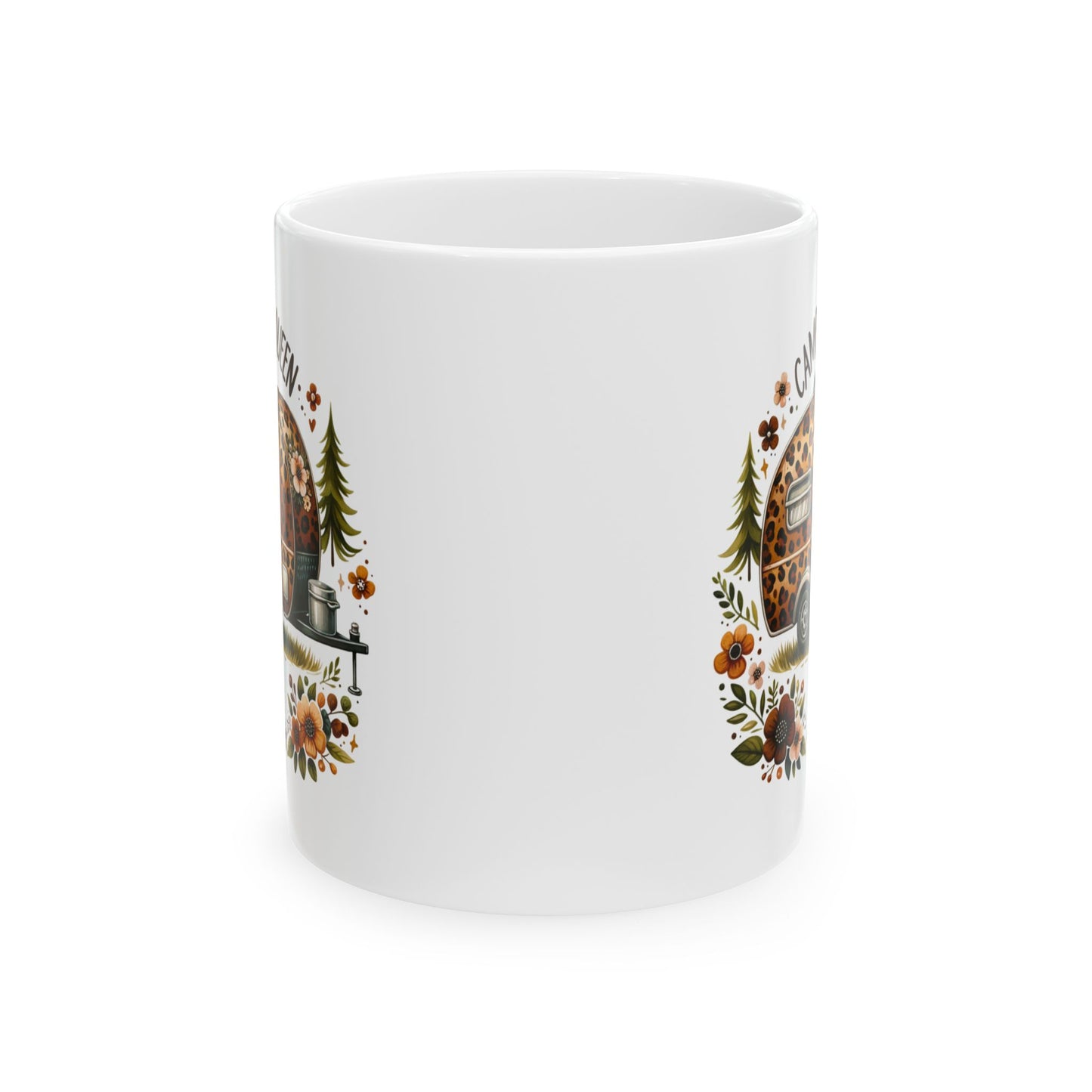 🏕️ Camping Queen – Leopard Print Camper Coffee Mug 🌸