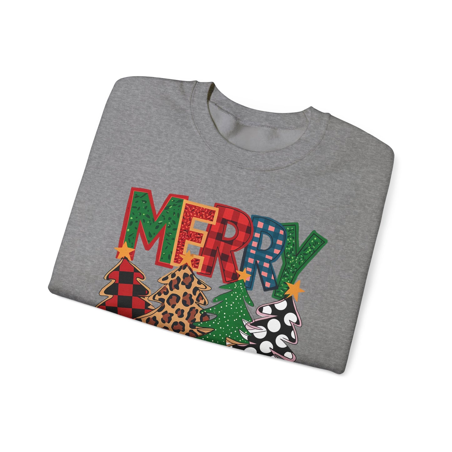 🎄✨ Merry Christmas Trees Sweatshirt – Bold Patterns & Festive Cheer