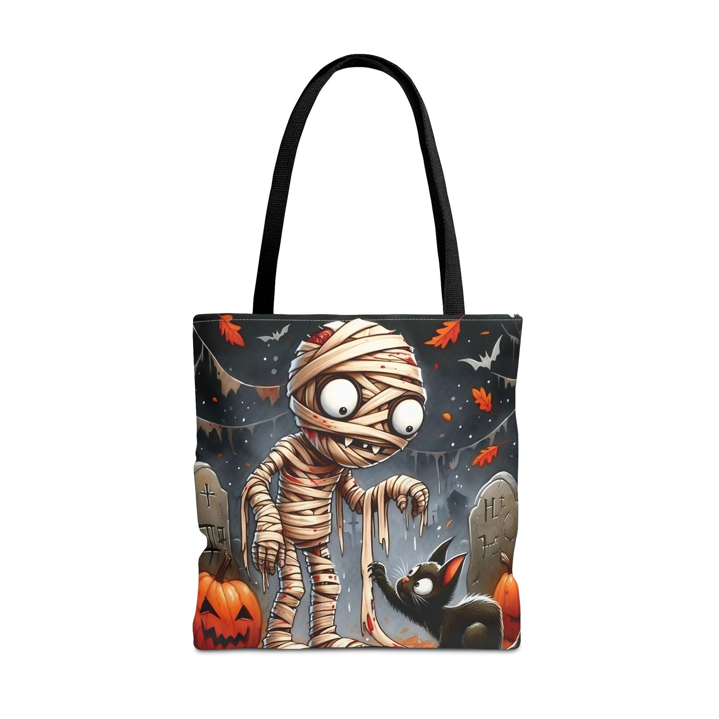 🎃 Mummy & Black Cat Halloween Tote Bag – Spooky Cute & Perfect for Trick-or-Treating 🖤🛍️