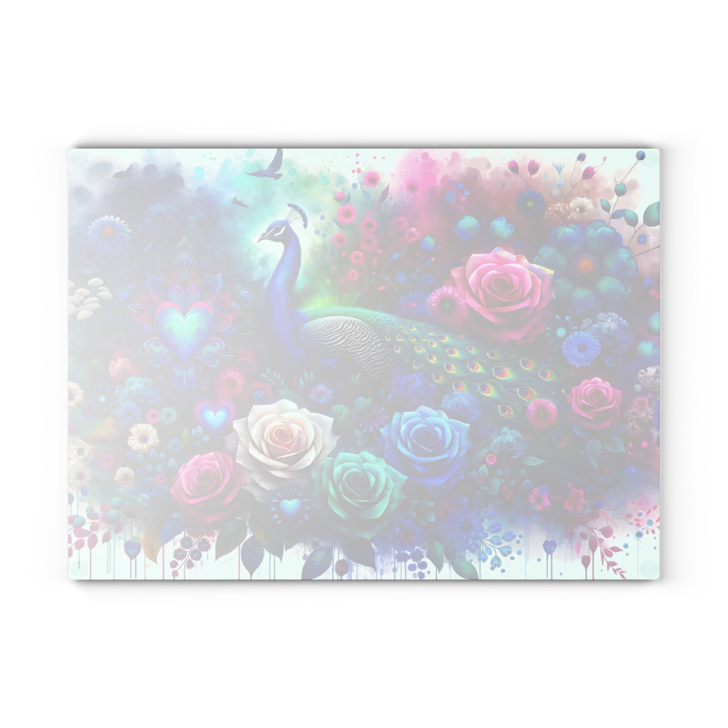 🦚🌹 Peacock Rainbow Floral Cutting Board – Vibrant Elegance Meets Artistic Charm 💙🌸