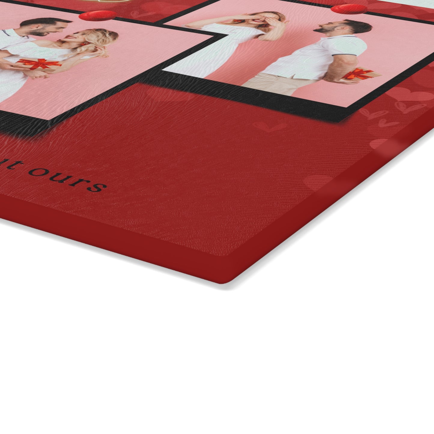 Happy Valentine’s Day Photo Collage Glass Cutting Board – Romantic Personalized Keepsake