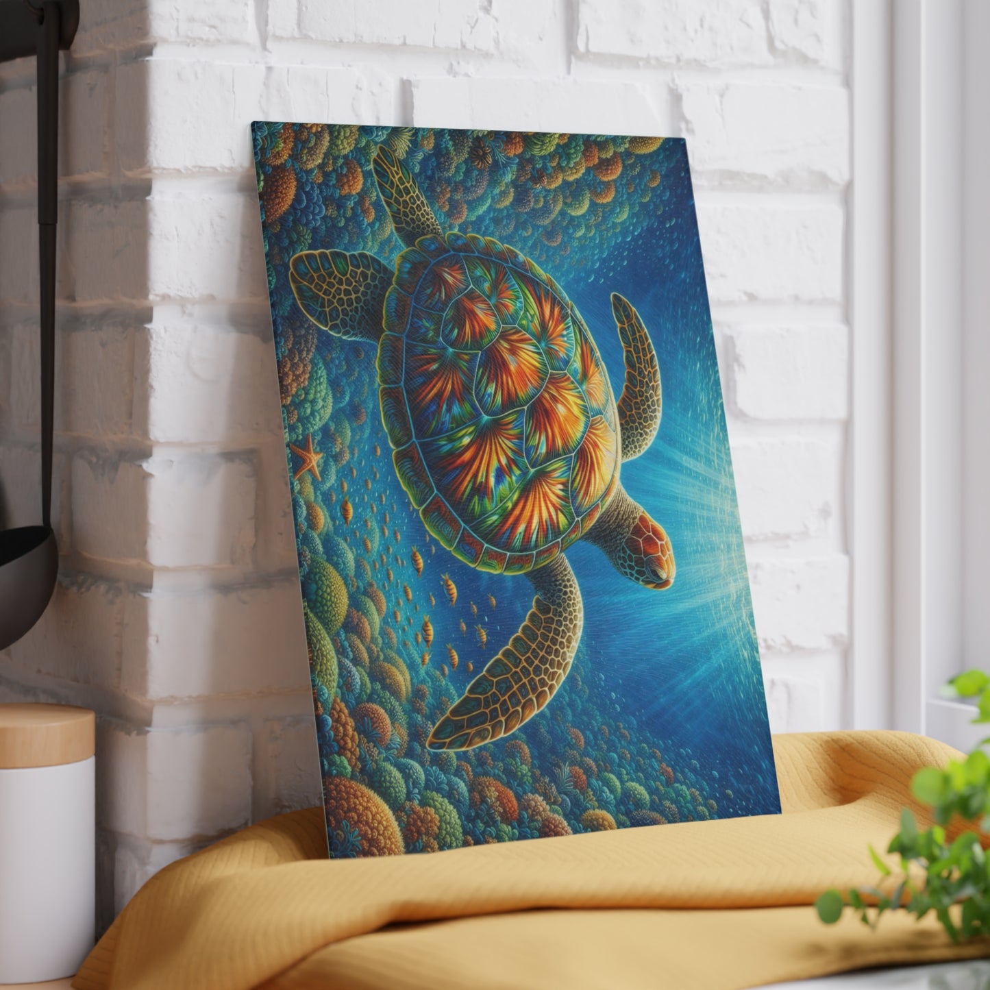 Radiant Sea Turtle Glass Cutting Board – Vibrant Ocean Life Artwork