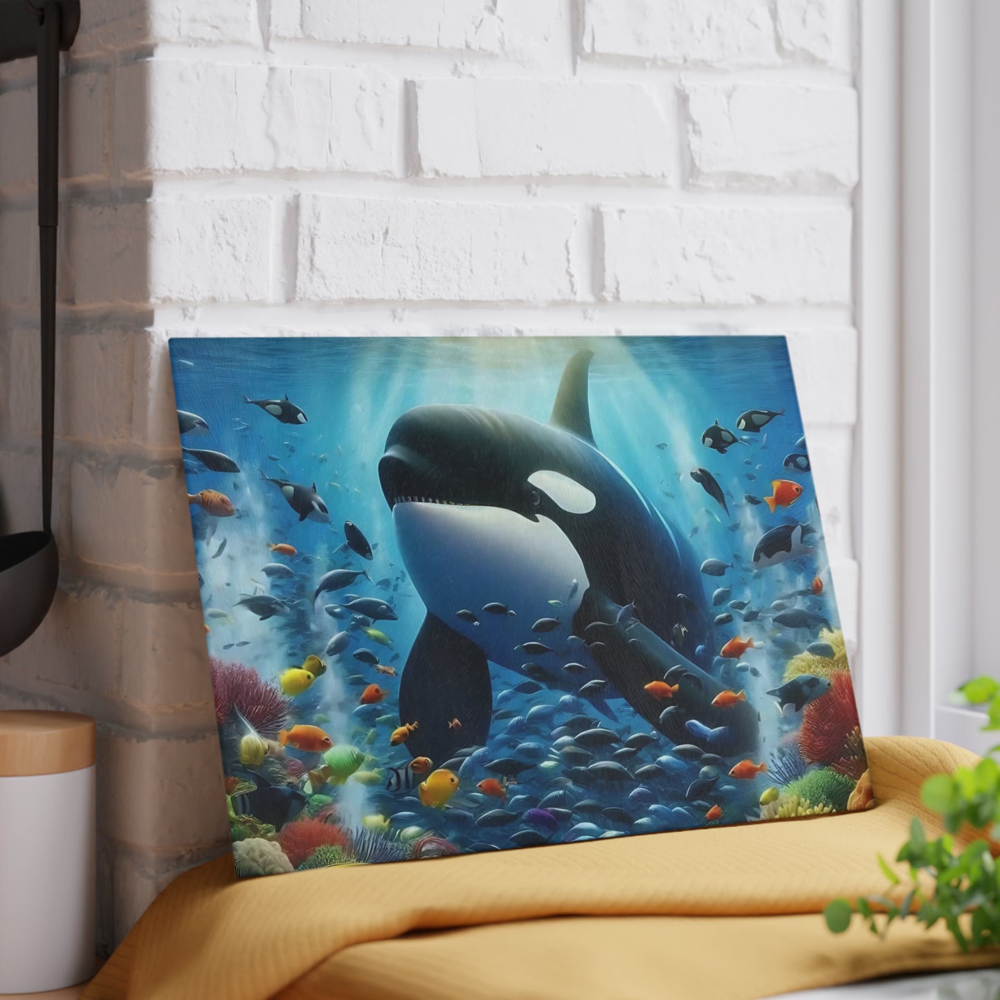 Tabla de cortar con escena oceánica, diseño de ballena, decoración de cocina, regalo para chefs, casa de playa, regalo de inauguración de la casa, cocina costera, tabla de charcutería