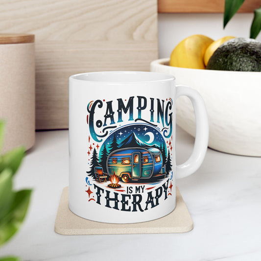 Acampar es mi terapia: taza de viaje para amantes de las actividades al aire libre