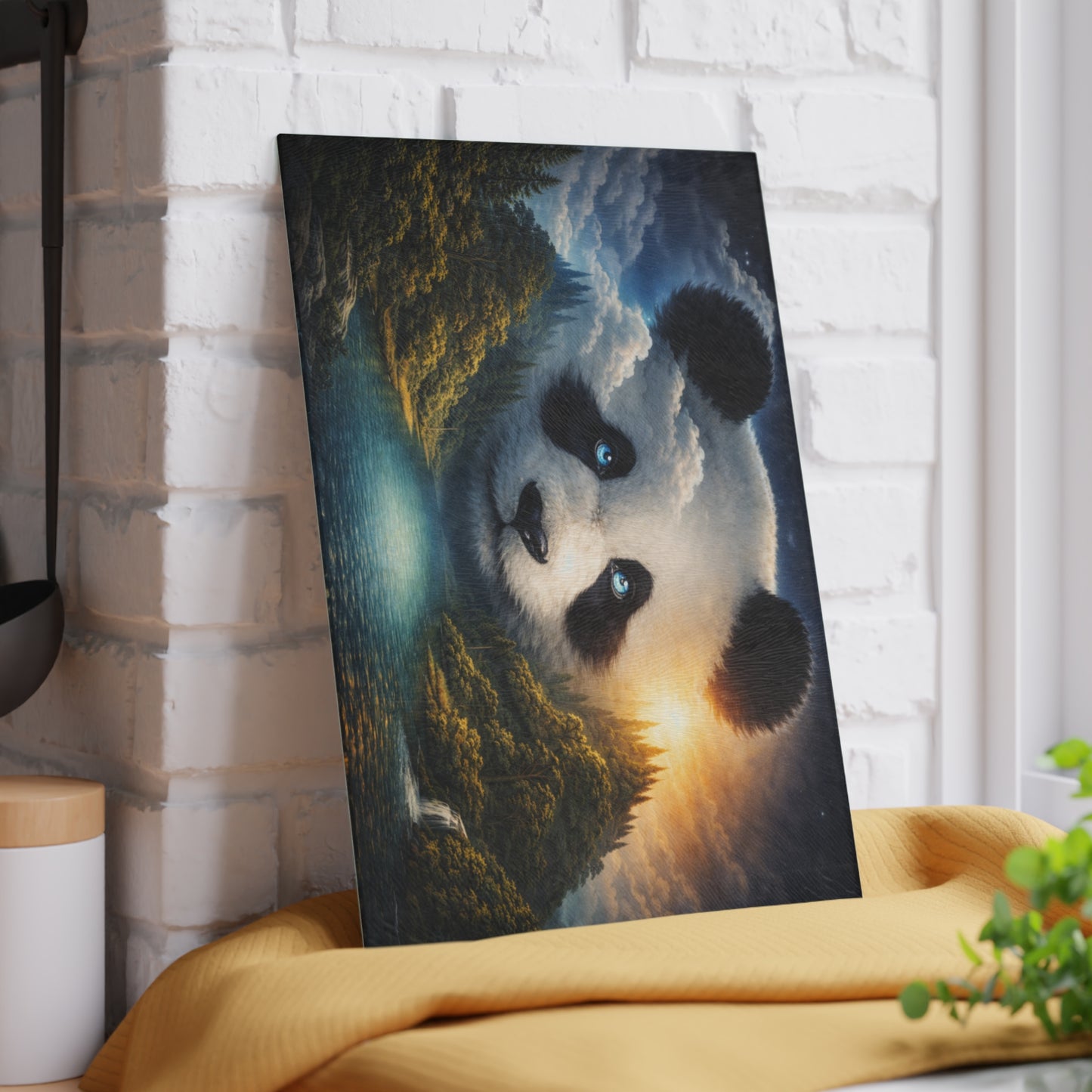 Panda Mountain Landscape Glass Cutting Board – Serene Wildlife Nature Artwork