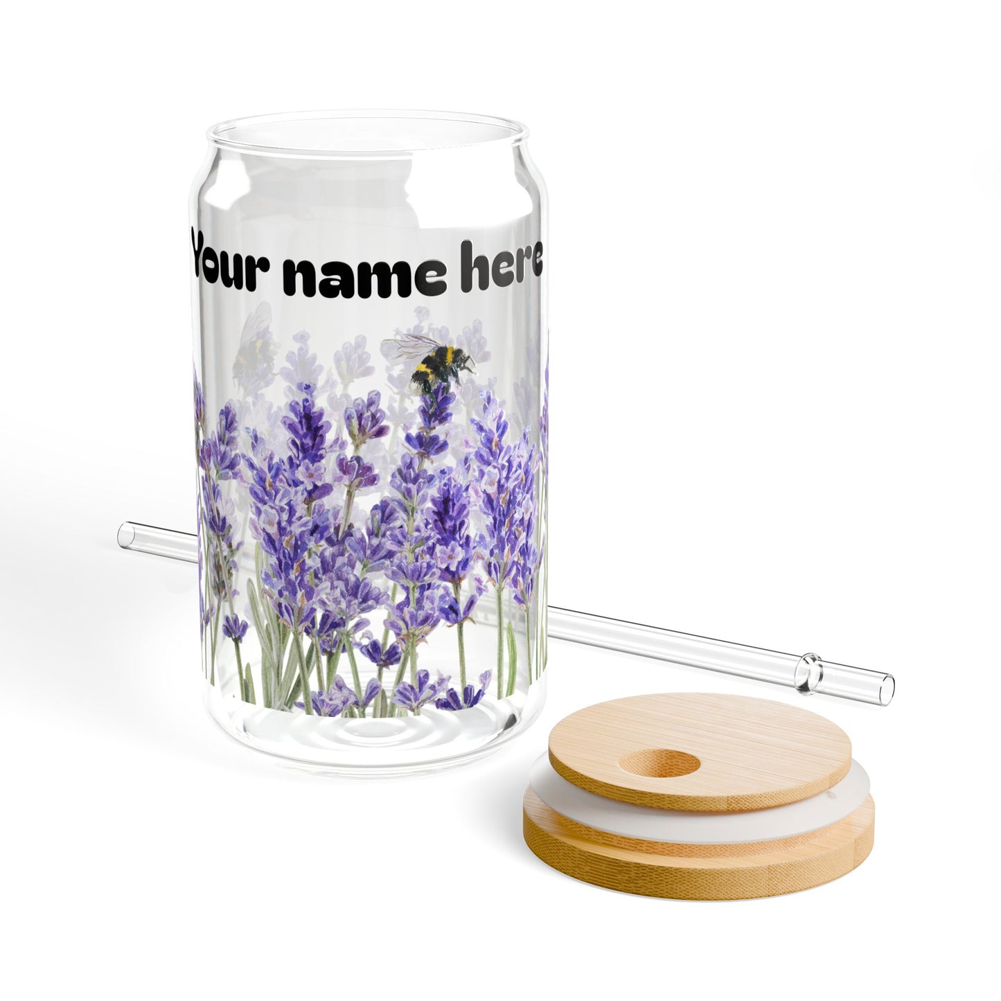 💜🐝 Personalized Lavender Sipper Glass – Buzzing with Bloom & Charm 🌿
