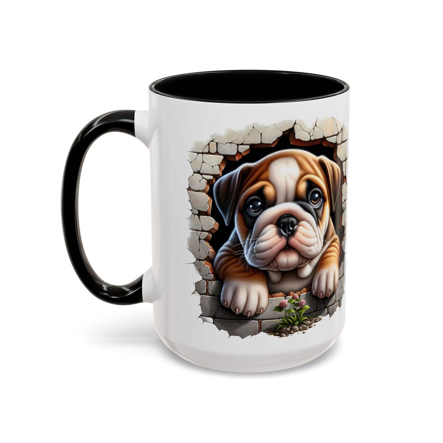 🎀🐶 English Bulldog Puppy Accent Mug – Cute Peek-Through Dog Design for Animal Lovers ☕💖