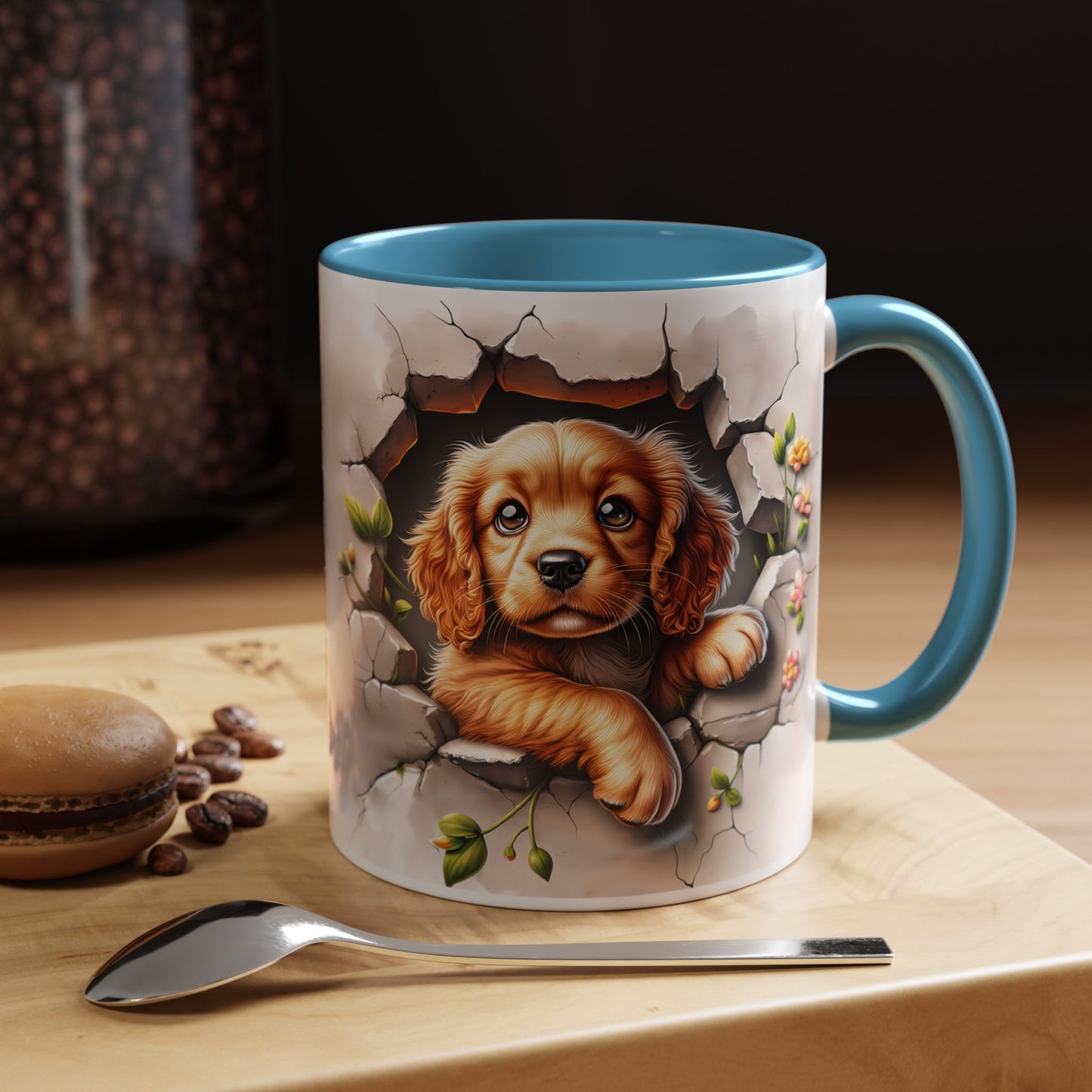 🐾 Cocker Spaniel Puppy Accent Mug – Sweet Fluffy Pup Coffee Cup ☕🤎