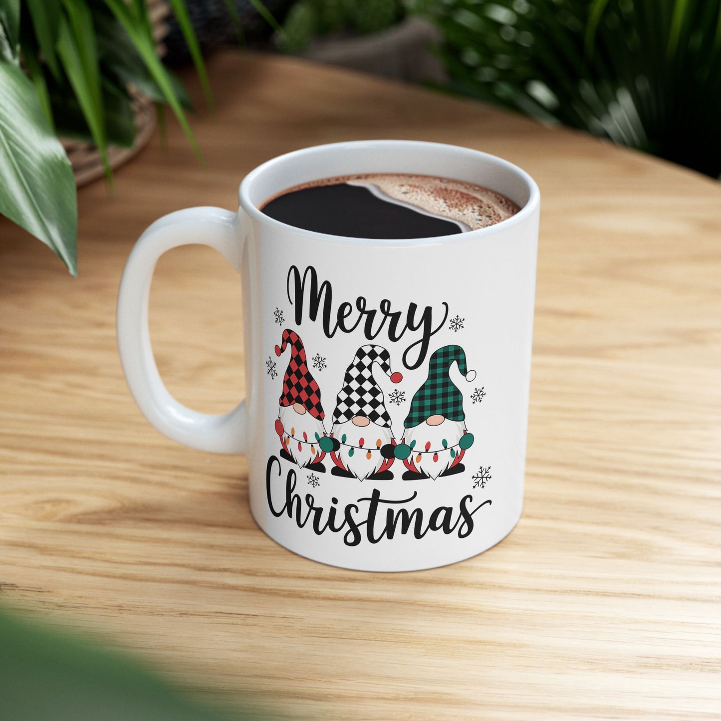 🎅🎄 Merry Christmas Gnomes – Festive Plaid Holiday Cup ✨☕
