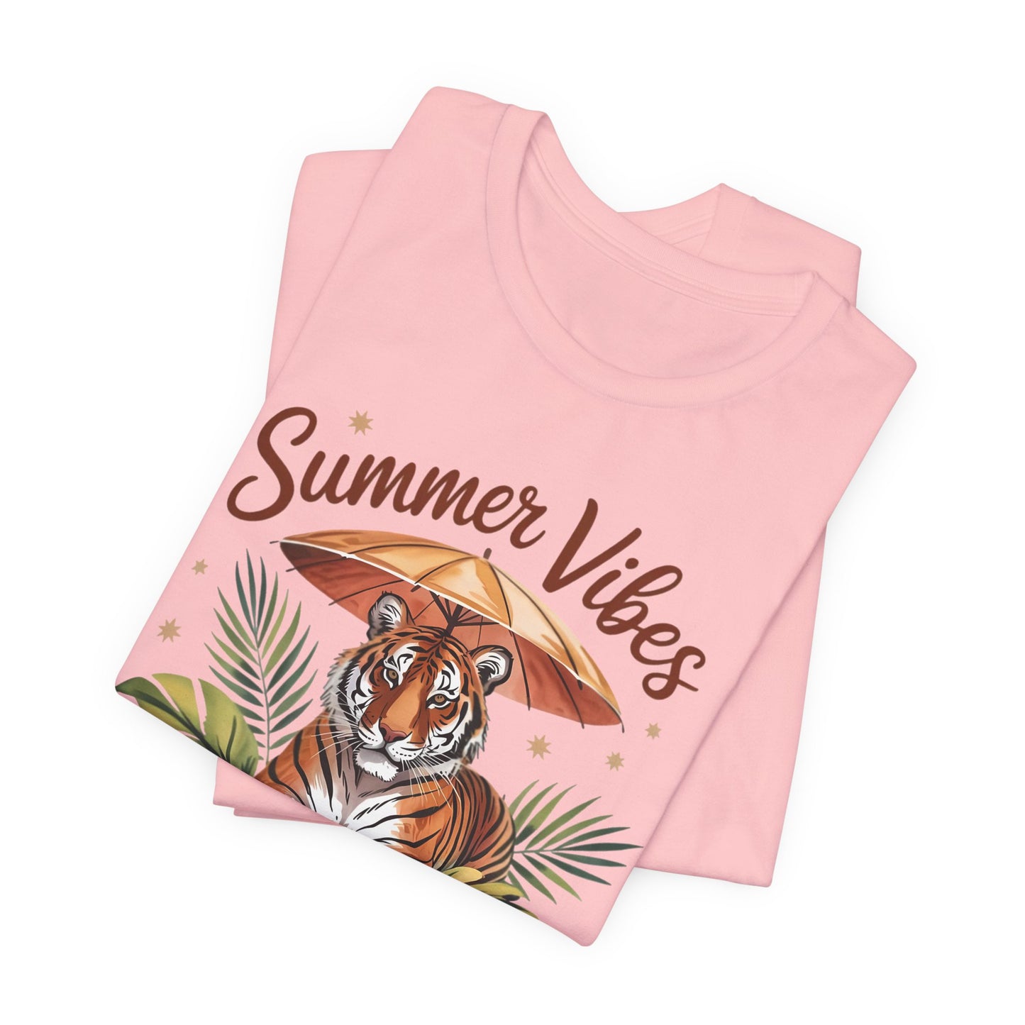 Camiseta Summer Vibes Tiger – Gráfico de palmeras de la selva con paraguas | Múltiples opciones de color