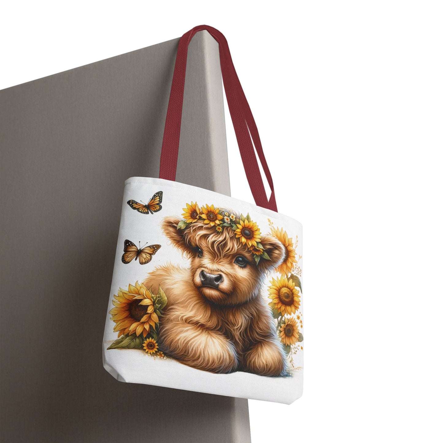 🌻 Sunflower Crown Highland Calf Tote Bag – Country Charm & Butterfly Bliss 🐮👜
