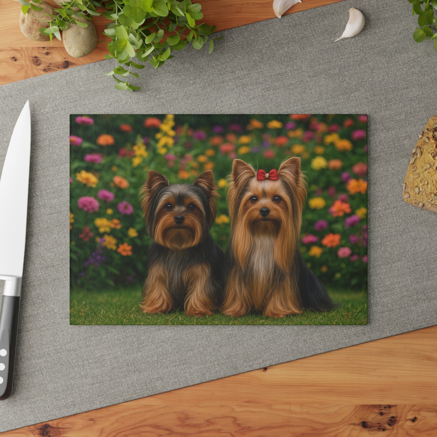 🐕🌸 Yorkie Garden Pair Cutting Board – Blooming Beauty for Your Kitchen 🌼