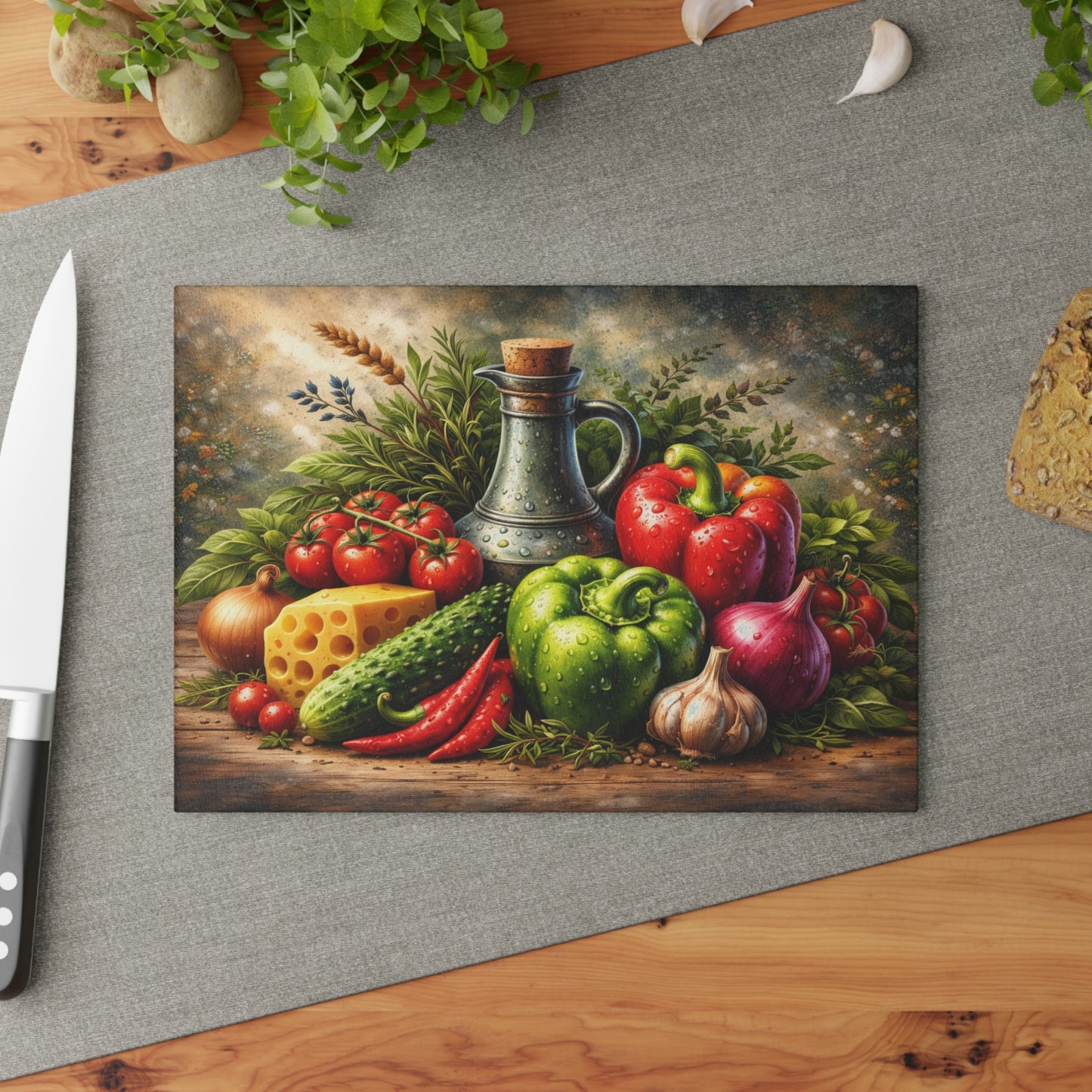 Rustic Farm Fresh Vegetable Glass Cutting Board – Gourmet Garden Kitchen Decor