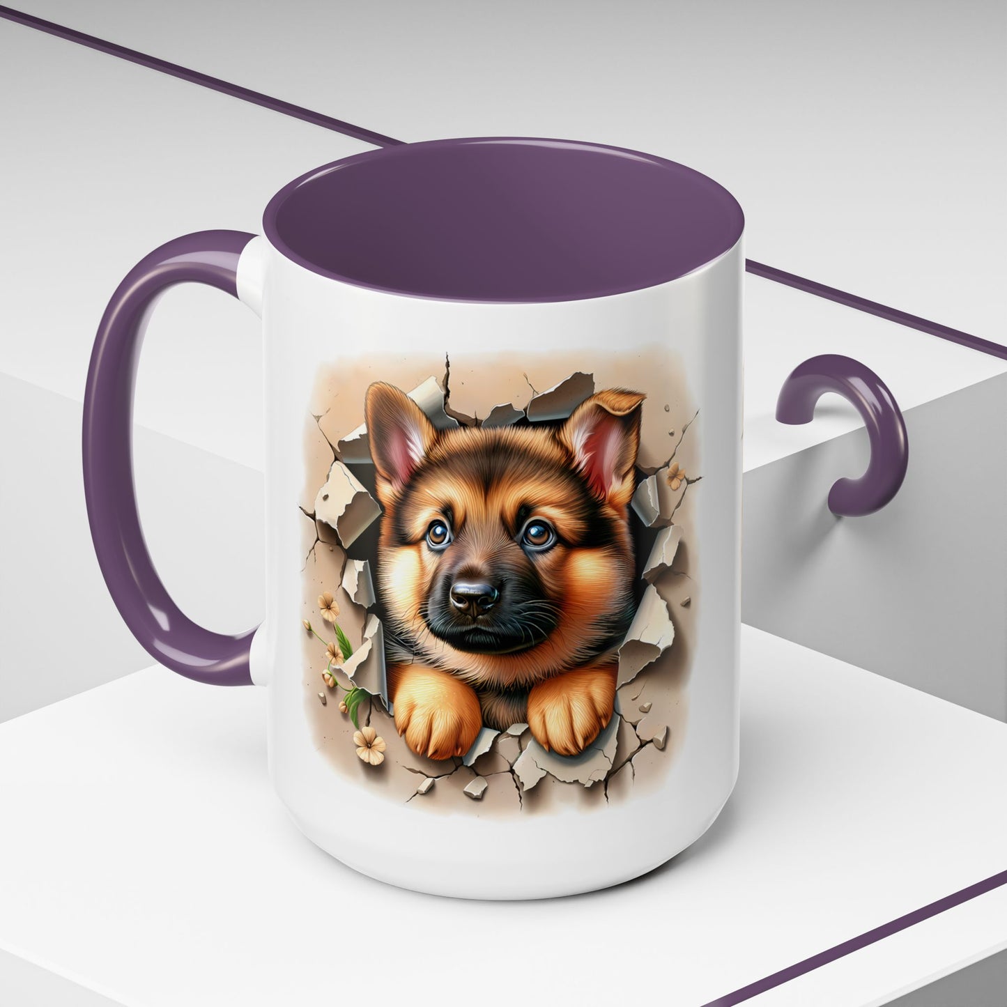 🐾☕ German Shepherd Puppy Peek Accent Mug – Loyal Pup Lover Gift ✨🖤