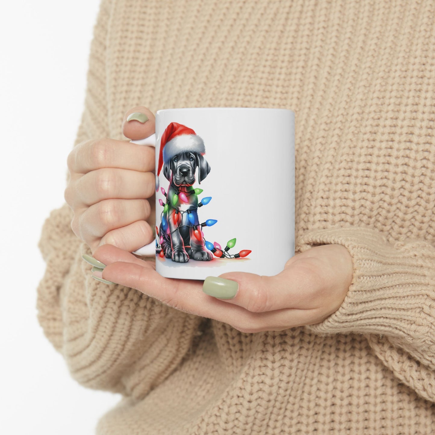 🎄 Great Dane Christmas Lights Mug – Festive Pup Charm in Every Sip 🎄
