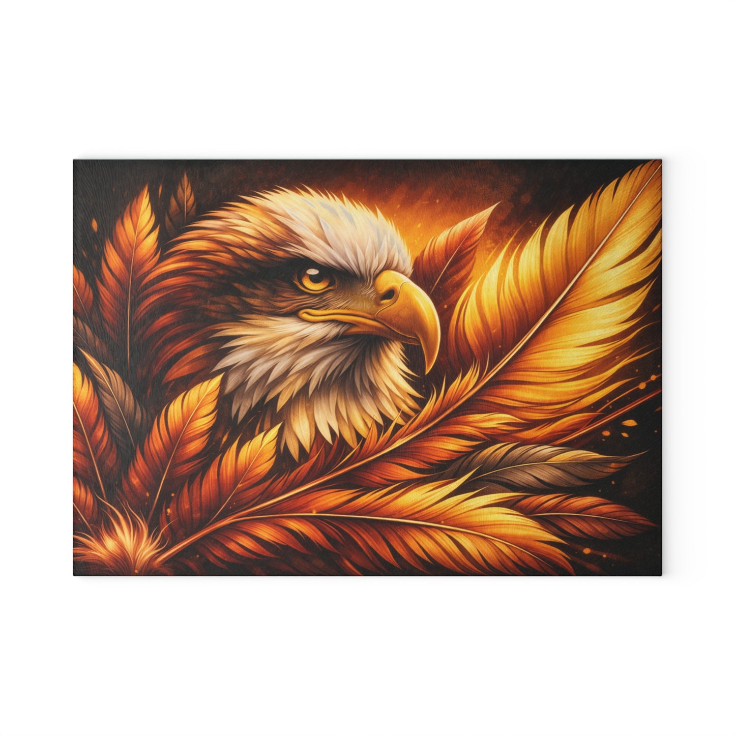 Majestic Eagle & Golden Feathers Glass Cutting Board – Bold Wildlife Kitchen Art