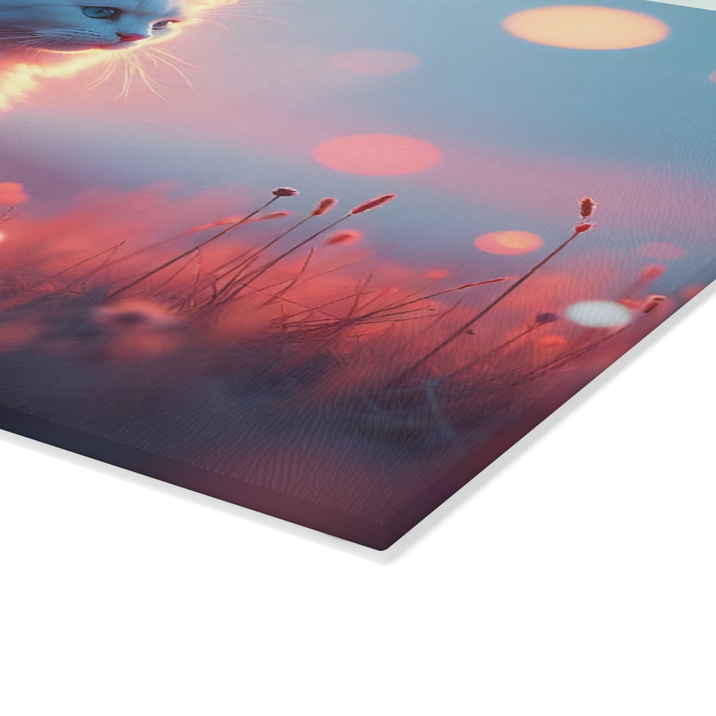 🐱🌅 White Cat Sunset Glow Cutting Board – Serene Elegance for Your Kitchen ✨