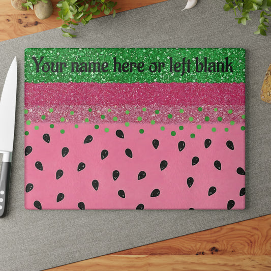 Tabla de cortar con brillo de sandía: divertida decoración de cocina de verano con personalización opcional