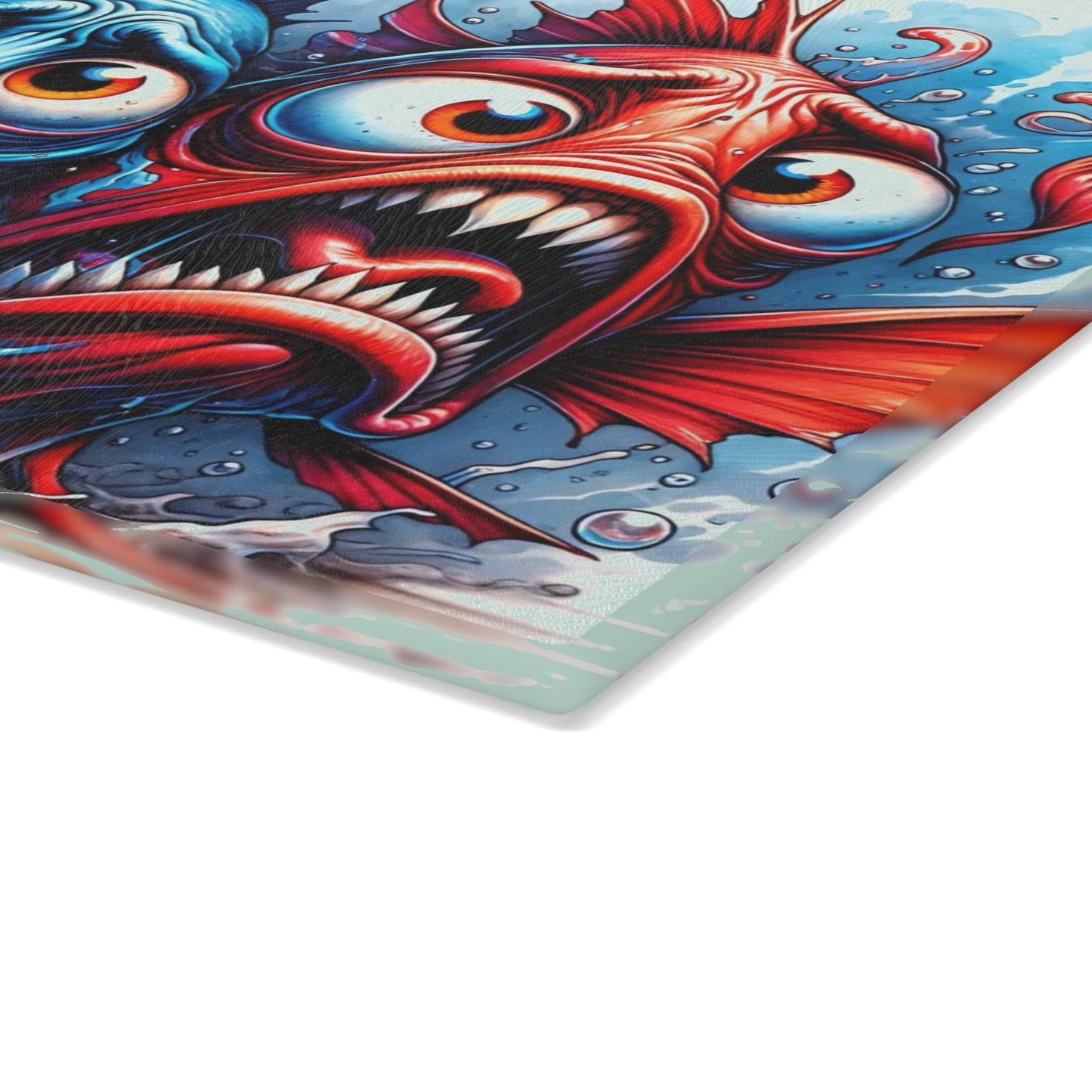 🐟😂 “Comic Fish Trio” Glass Cutting Board – Splashy Fun for Your Kitchen