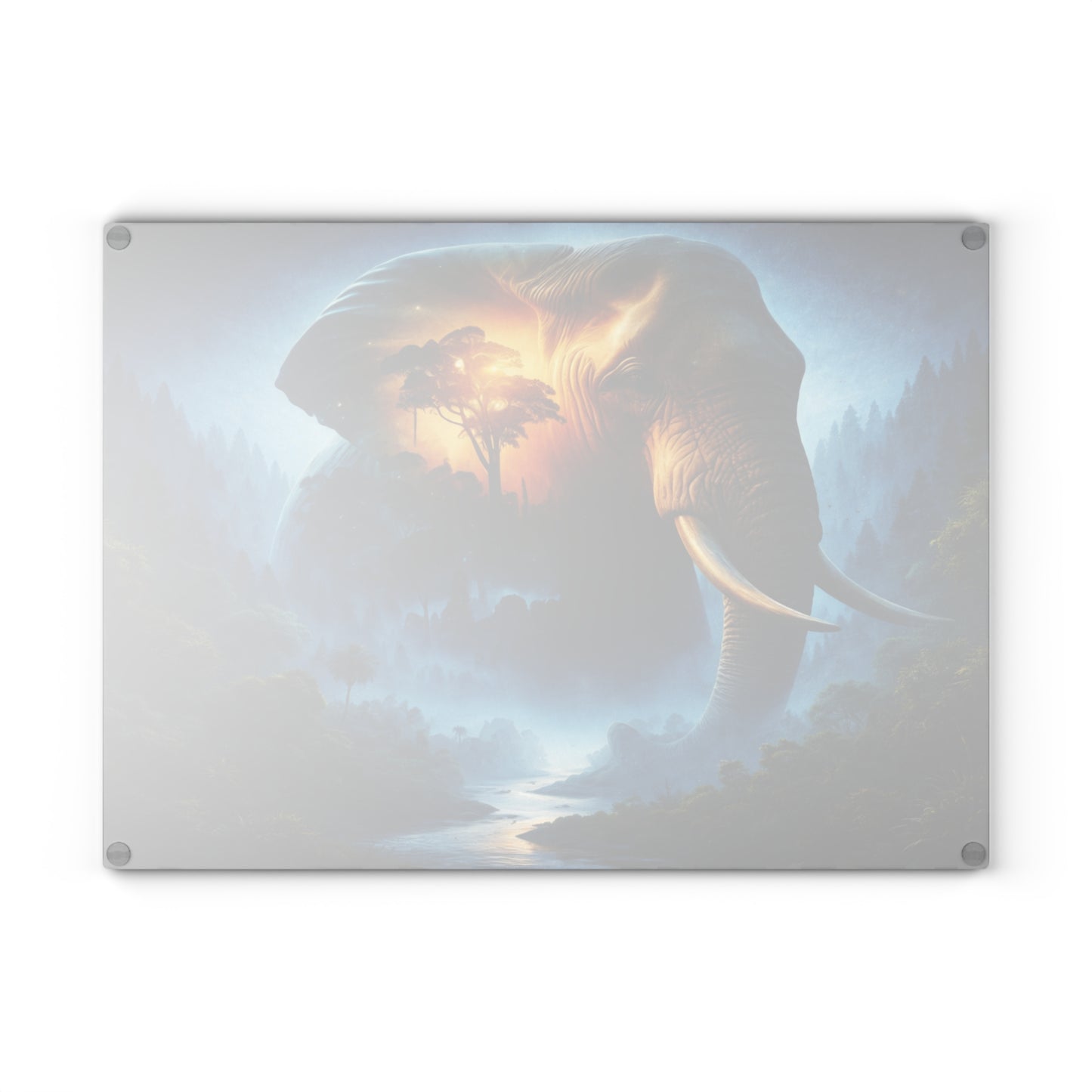 Cosmic Elephant Spirit Forest Glass Cutting Board – Mystical Wildlife Nature Kitchen Art