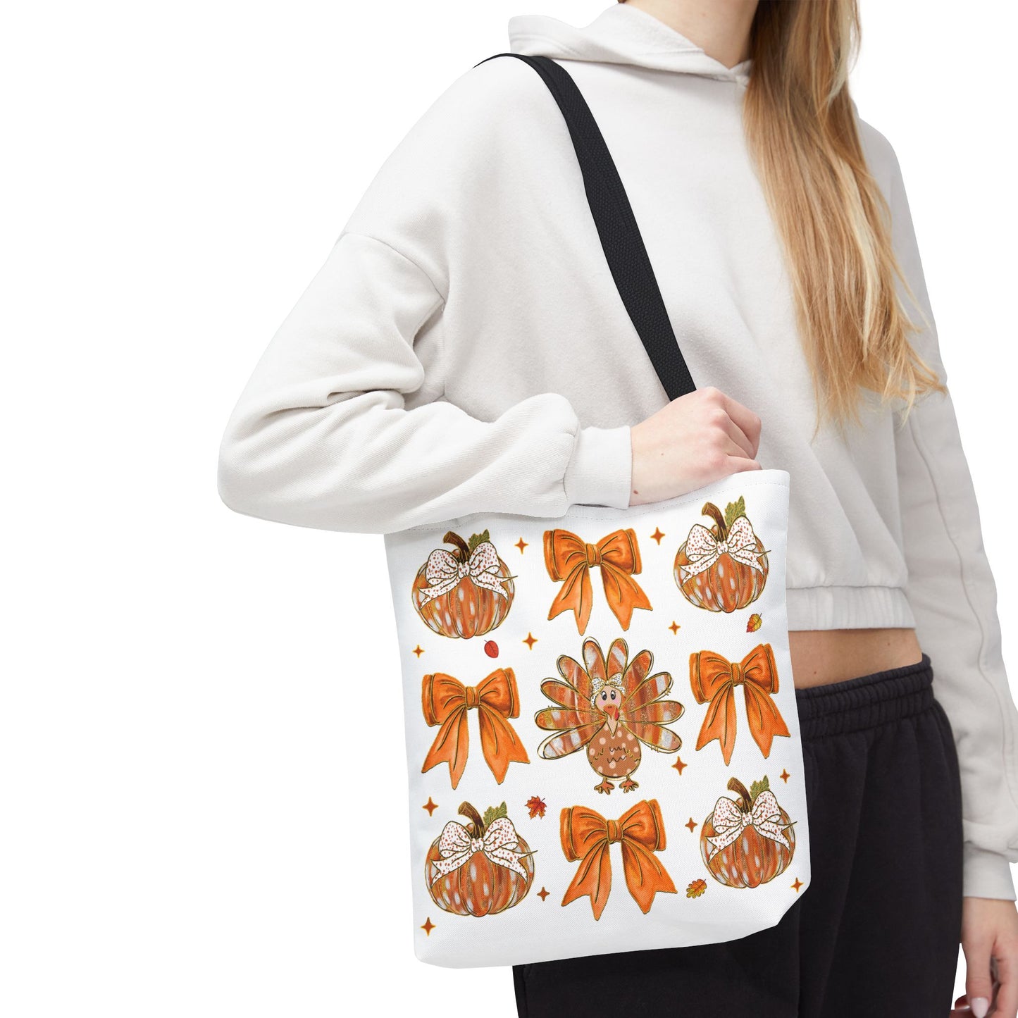 🎀 Girly Bows & Turkey Tote Bag – Cute & Cozy Thanksgiving Style 🦃🧡