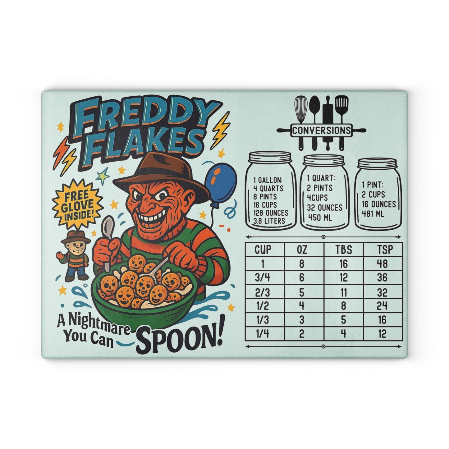 🔥 “Freddy Flakes” Horror Cereal Cutting Board – A Nightmare You Can Spoon! 🍽️