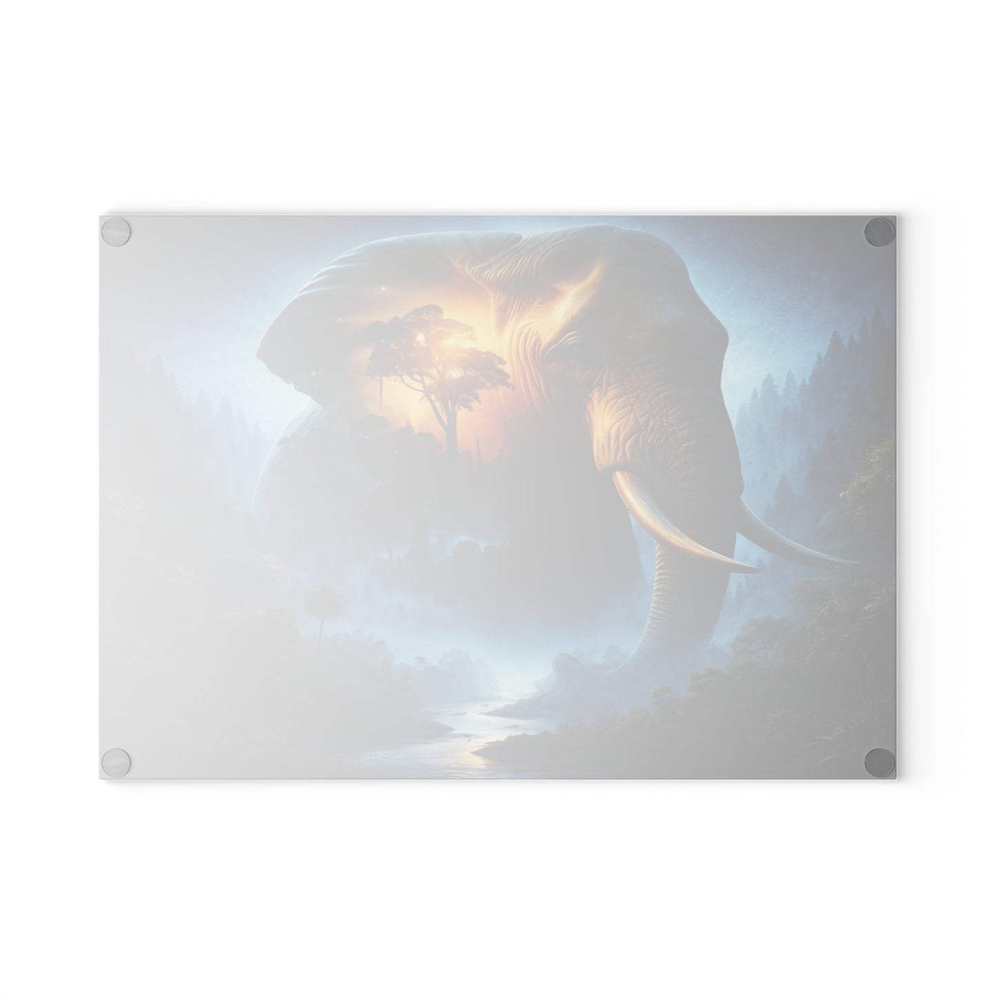 Cosmic Elephant Spirit Forest Glass Cutting Board – Mystical Wildlife Nature Kitchen Art