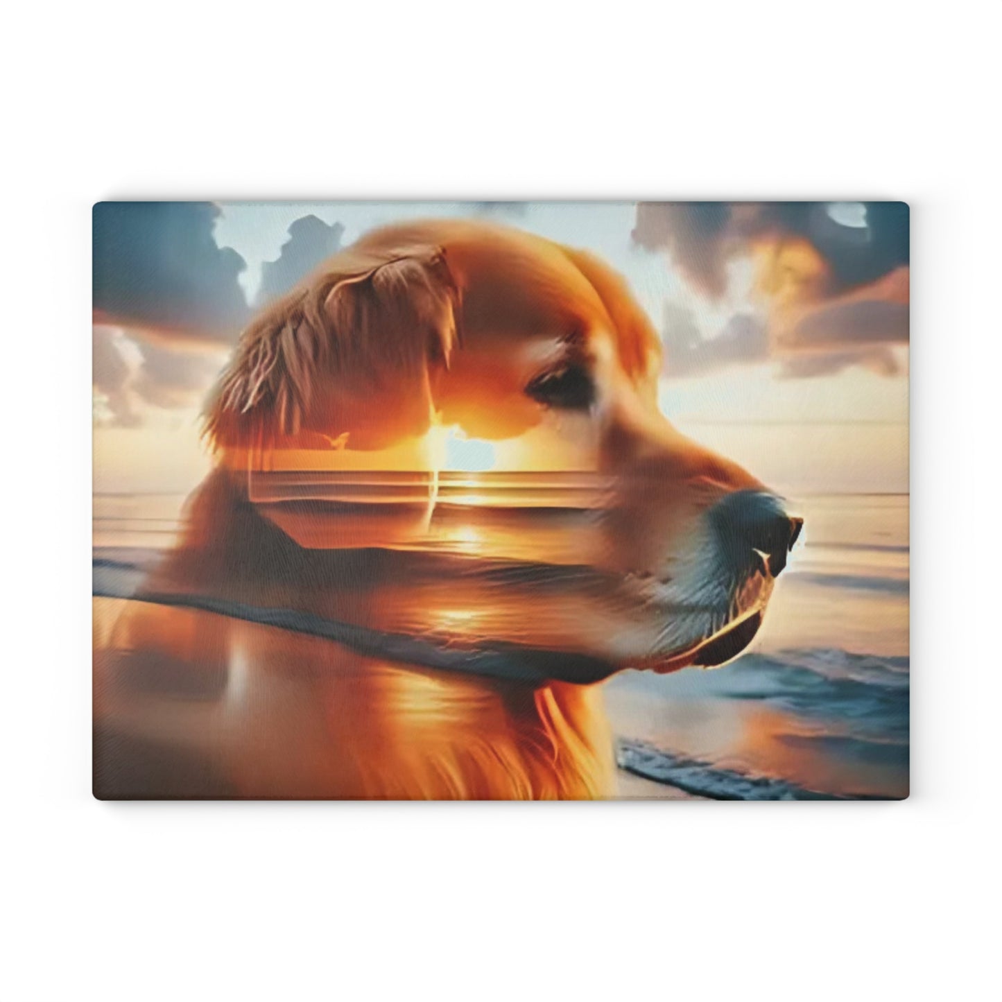 🌅🐕 Golden Retriever Sunset Cutting Board – Coastal Serenity Meets Canine Love 🐾✨