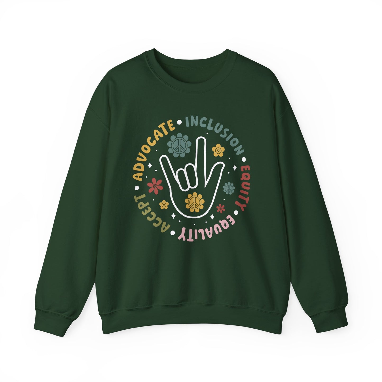 🧡👐 Advocate • Inclusion • Equity • Equality • Accept – ASL “I Love You” Sweatshirt 🌼✌️