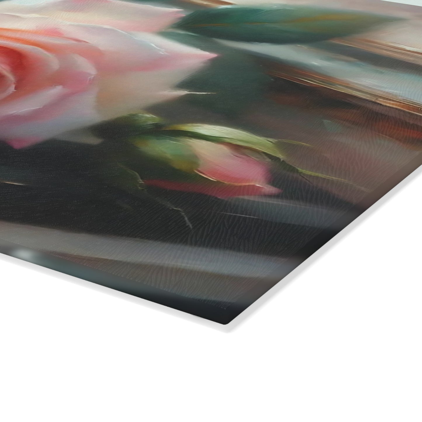Tabla de cortar de vidrio templado con una rosa rosa sobre teclas de piano, elegante decoración de cocina con música y flores, regalo para músicos, tabla de charcutería