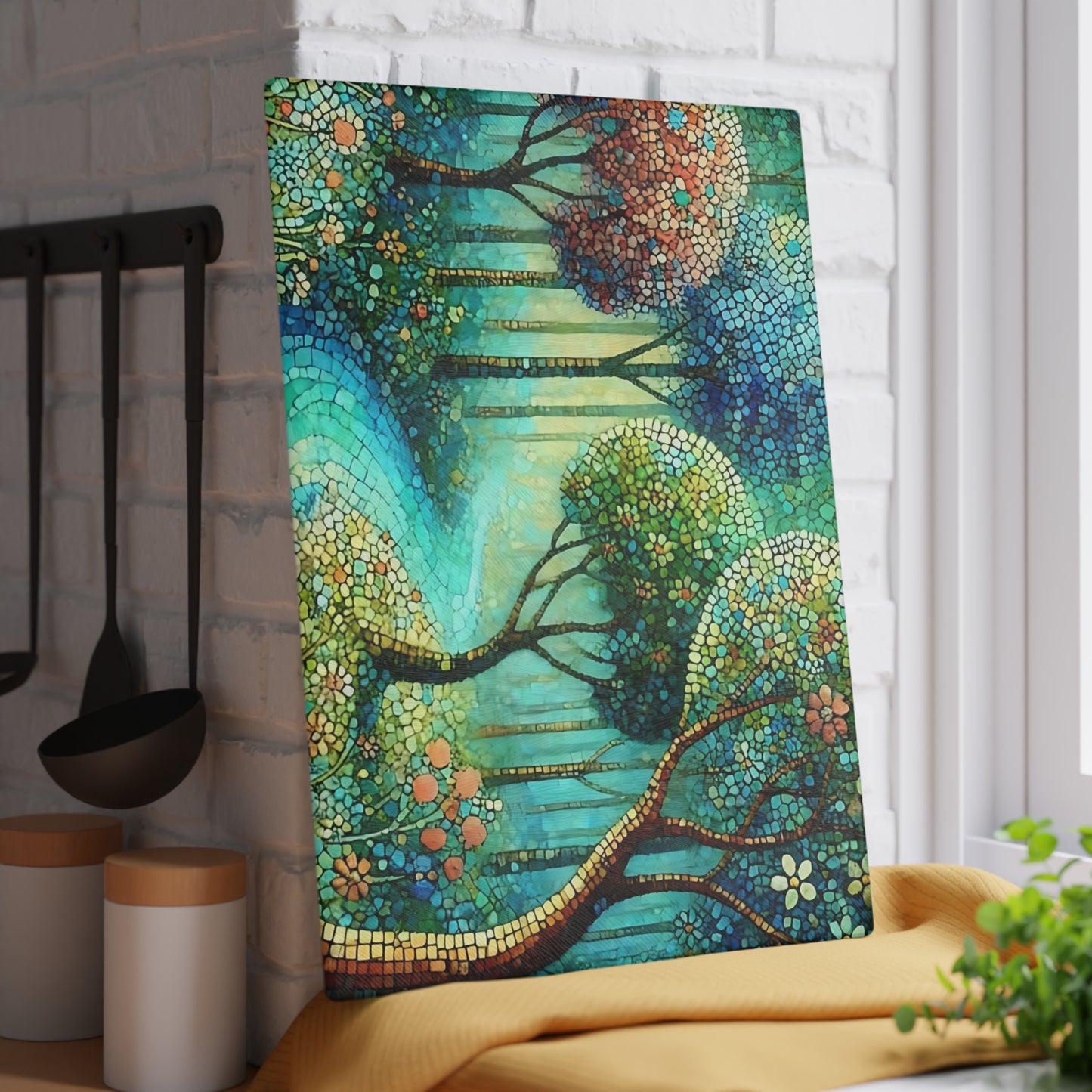 Tabla de cortar de vidrio templado con diseño de mosaico – Artistic Nature Design