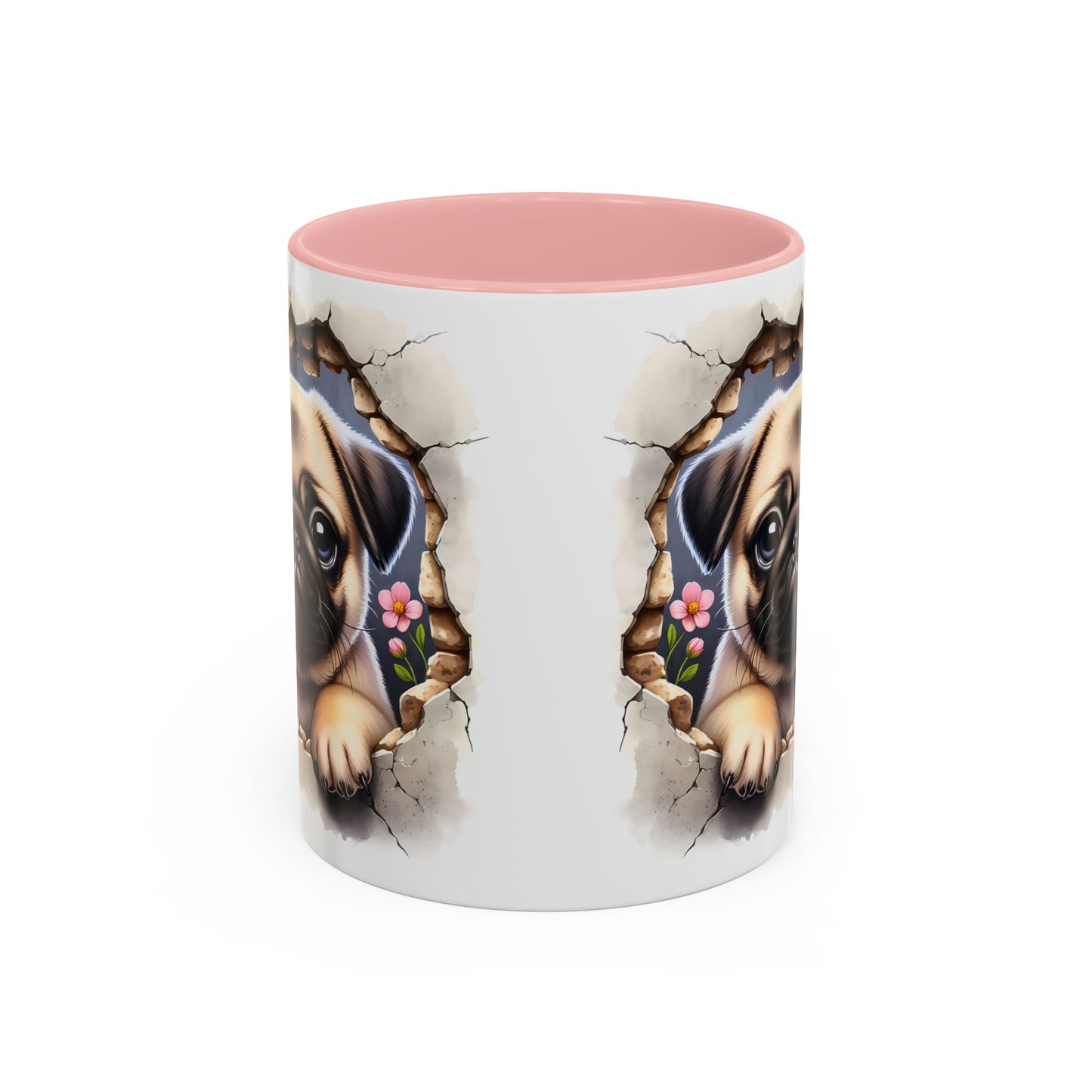 🐾💛 Pug Puppy Accent Mug – Cute Wrinkly Pug Coffee Cup ☕✨