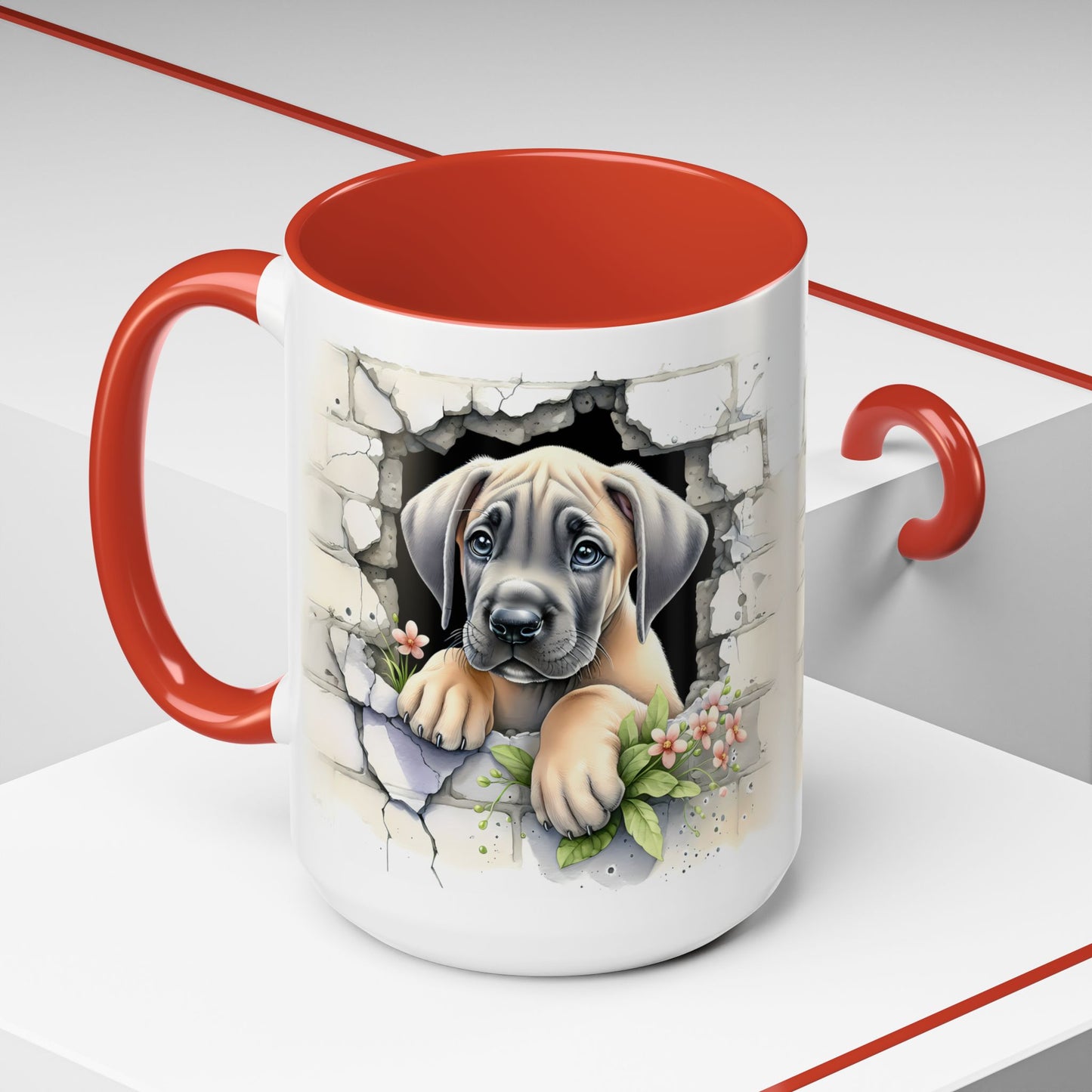 🐾 Great Dane Puppy Accent Mug – Sweet Peek-Through Puppy Design ☕💛