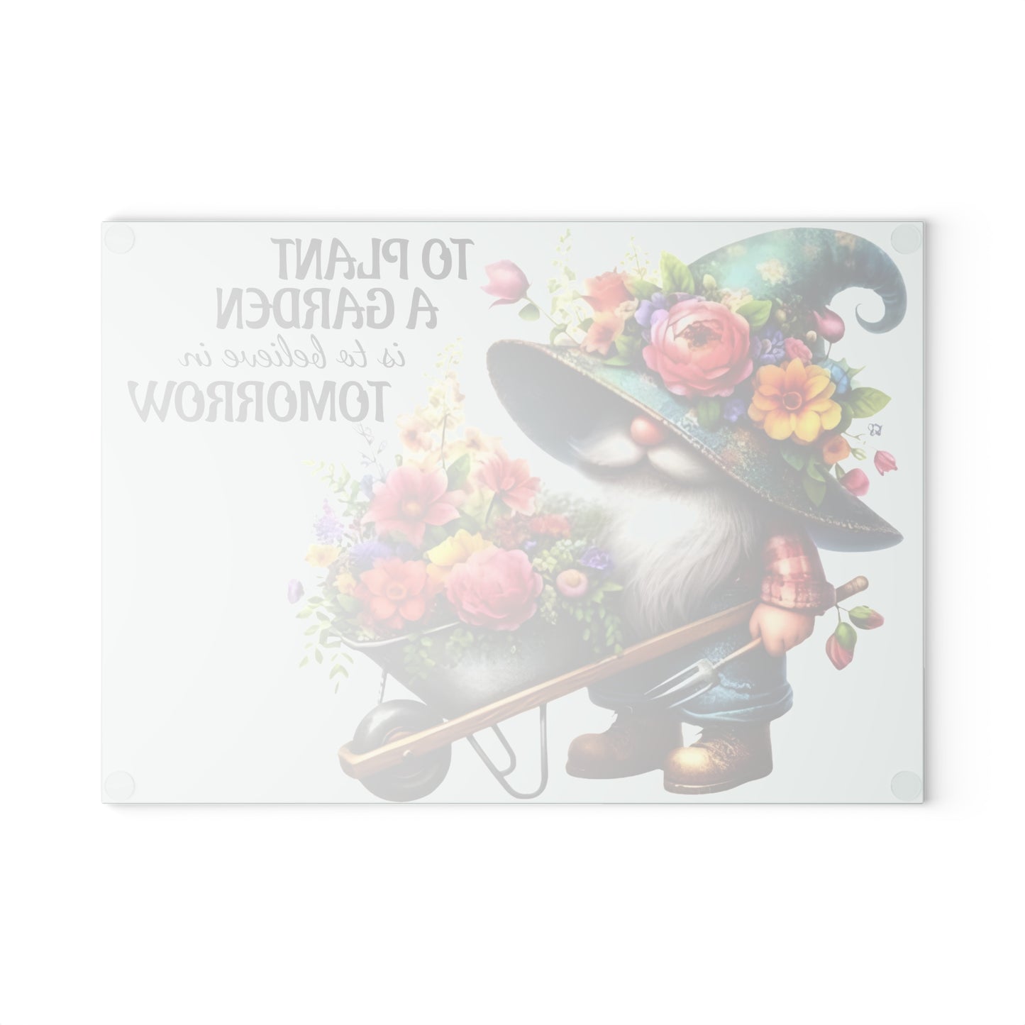 🌸🧙‍♂️ Garden Gnome Floral Cutting Board – Whimsical Kitchen Décor with Inspirational Quote 🌿✨