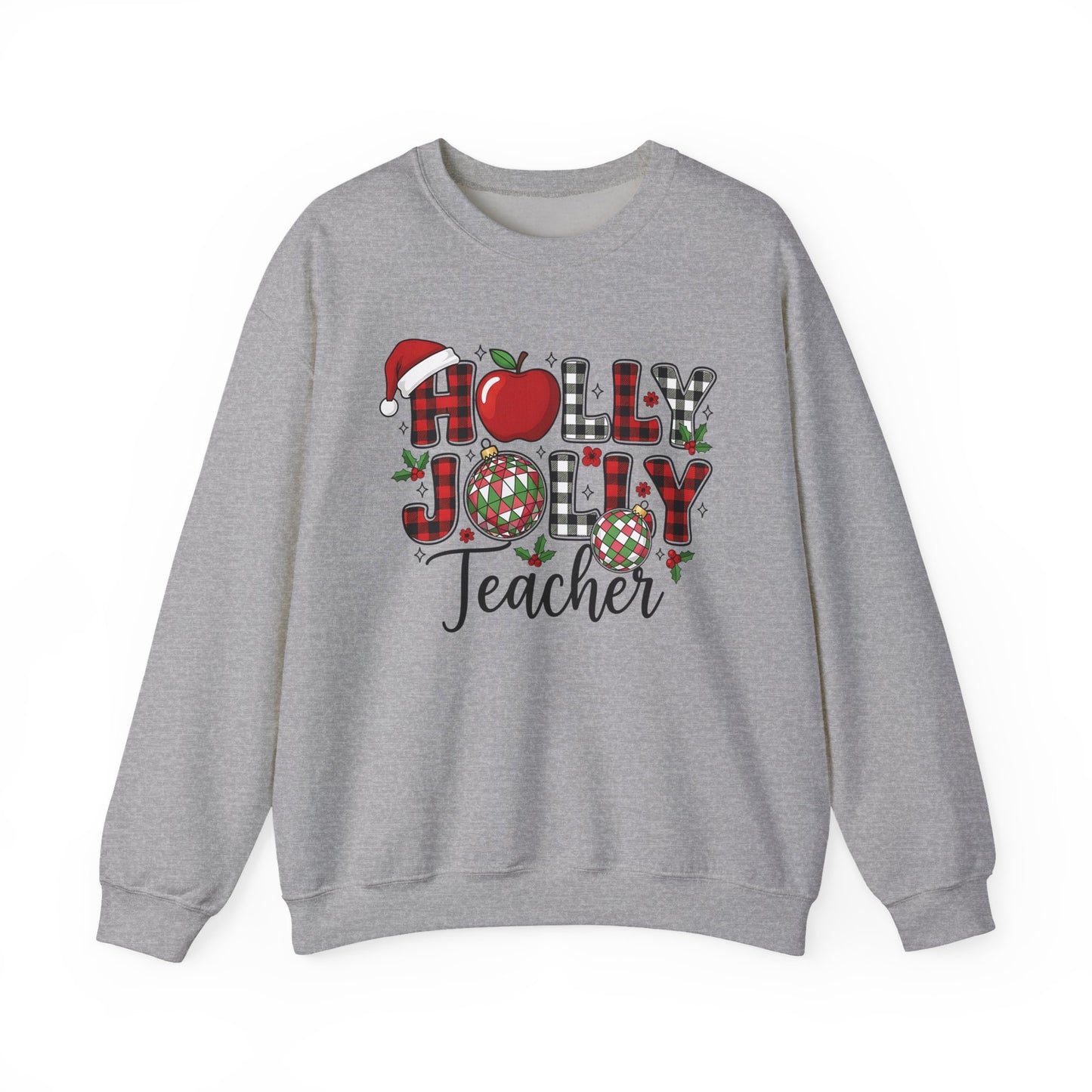 🍎✨ Holly Jolly Teacher Sweatshirt – Festive Classroom Cheer 🎄📚