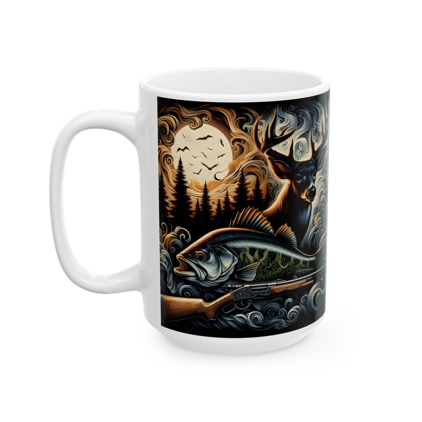 🦌🎣 Personalized Hunting & Fishing Mug – Deer, Bass & Outdoors Coffee Cup 🌲☕