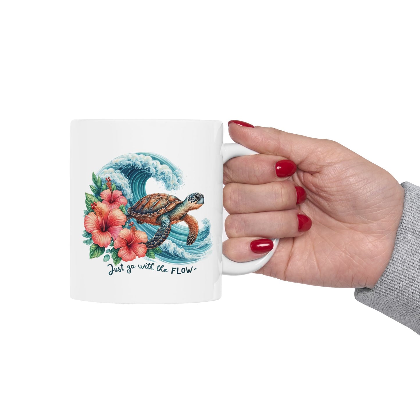 🌊 Just Go with the Flow – Beautiful Sea Turtle Coffee Mug for Ocean Lovers 🐢