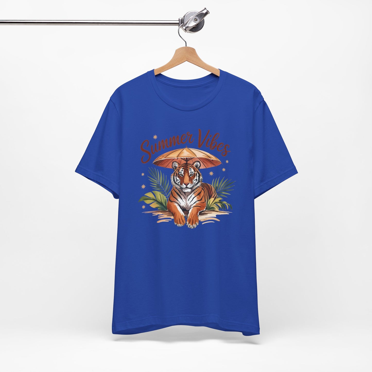 Camiseta Summer Vibes Tiger – Gráfico de palmeras de la selva con paraguas | Múltiples opciones de color
