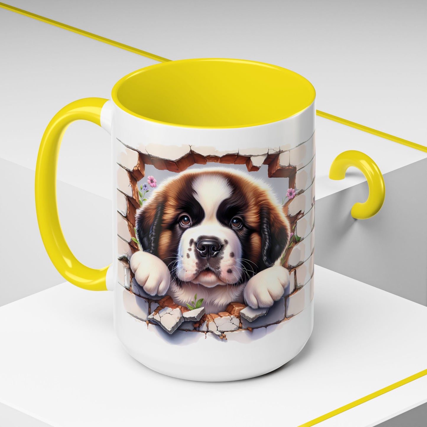 🐾☕ St. Bernard Puppy Peek Accent Mug – Gentle Giant Pup Lover Gift ✨❤️