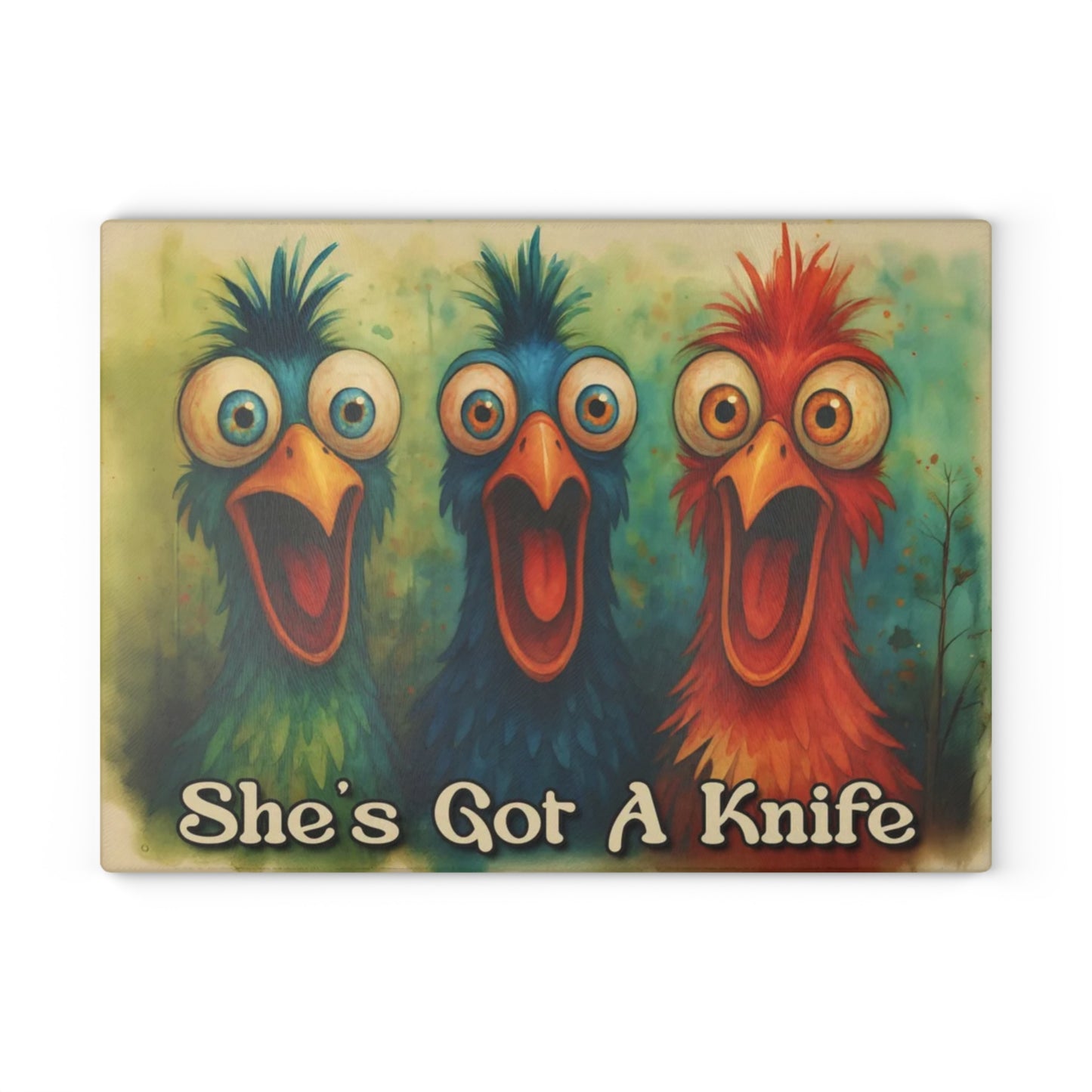 🐔✨ “Cozy Kitchen Birds” Glass Cutting Board – Warm Charm for Everyday Cooking