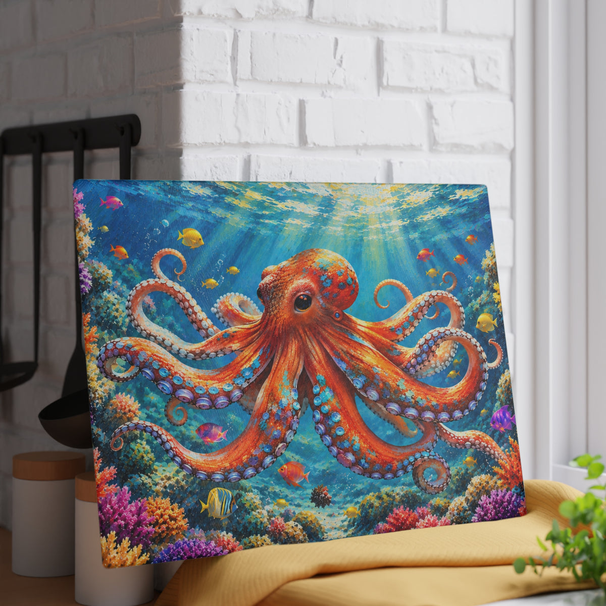 Colorful Octopus Underwater Ocean Glass Cutting Board