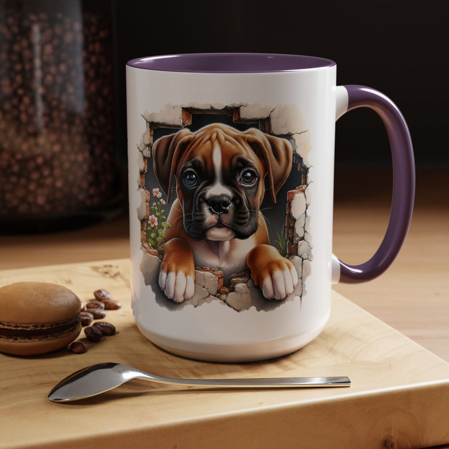 🐶☕ Boxer Puppy Peek Accent Mug – Adorable Dog Lover Gift ✨💛