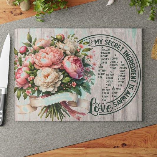My Secret Ingredient Is Always Love Glass Cutting Board – Floral Kitchen Conversion Chart