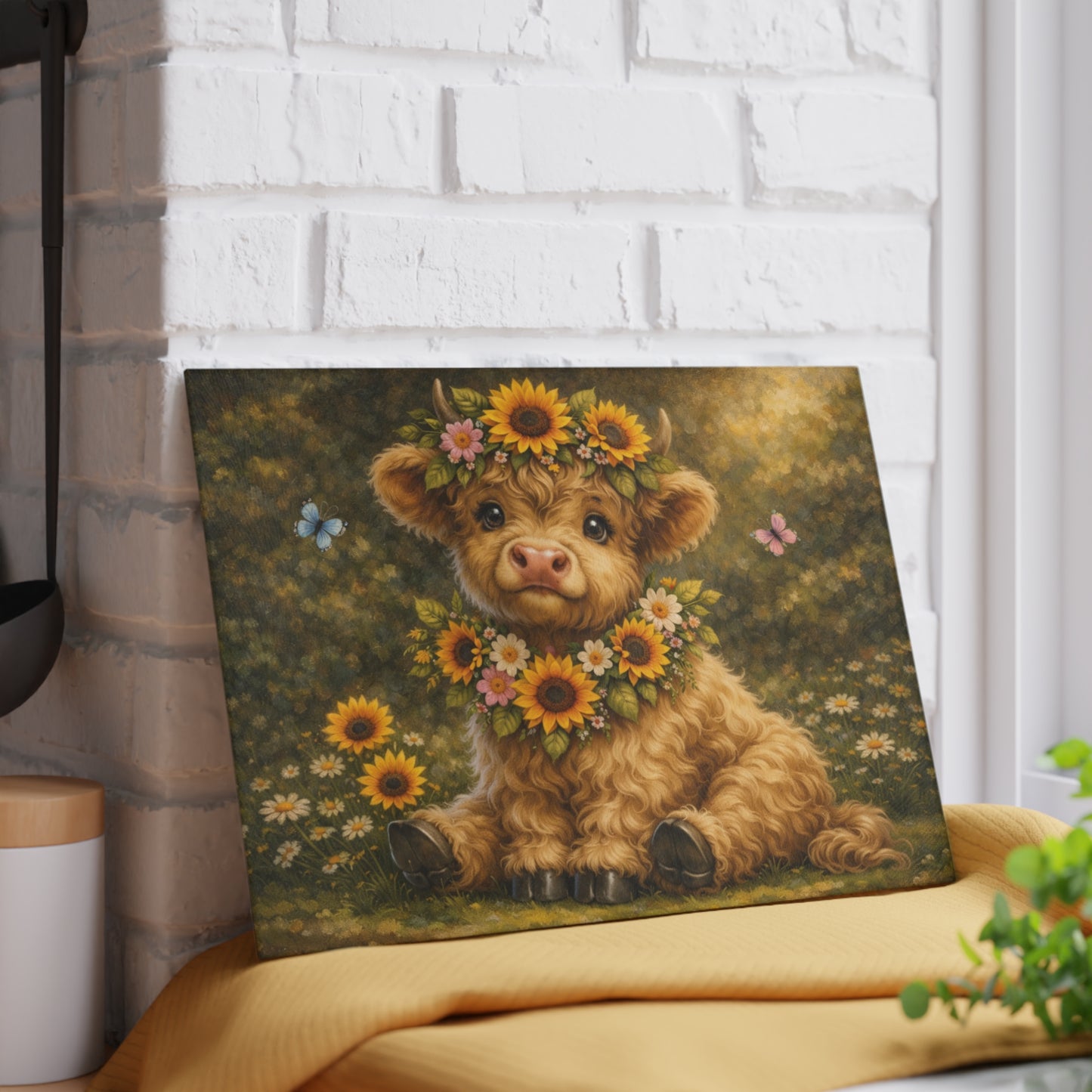 Floral Highland Calf Glass Cutting Board – Vintage Garden Style