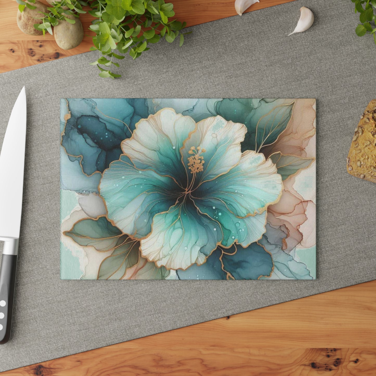 🌸✨ Teal Bloom Elegance Cutting Board – Watercolor Floral Kitchen Art ✨🌸